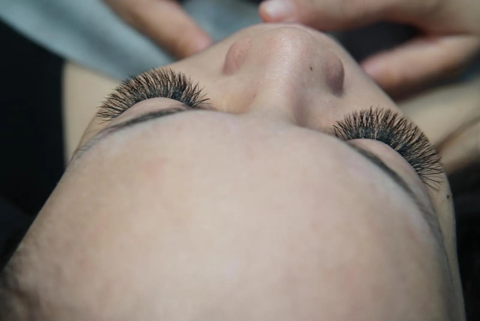 Close-up of eyelash extensions applied at the salon